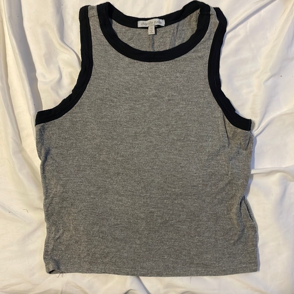 Grey high crew neck crop top